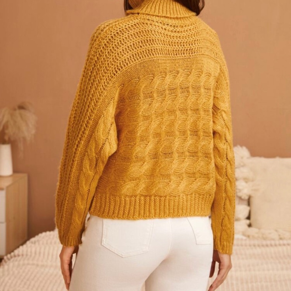 Mustard Cable Knit Pointelle  Sweater-New